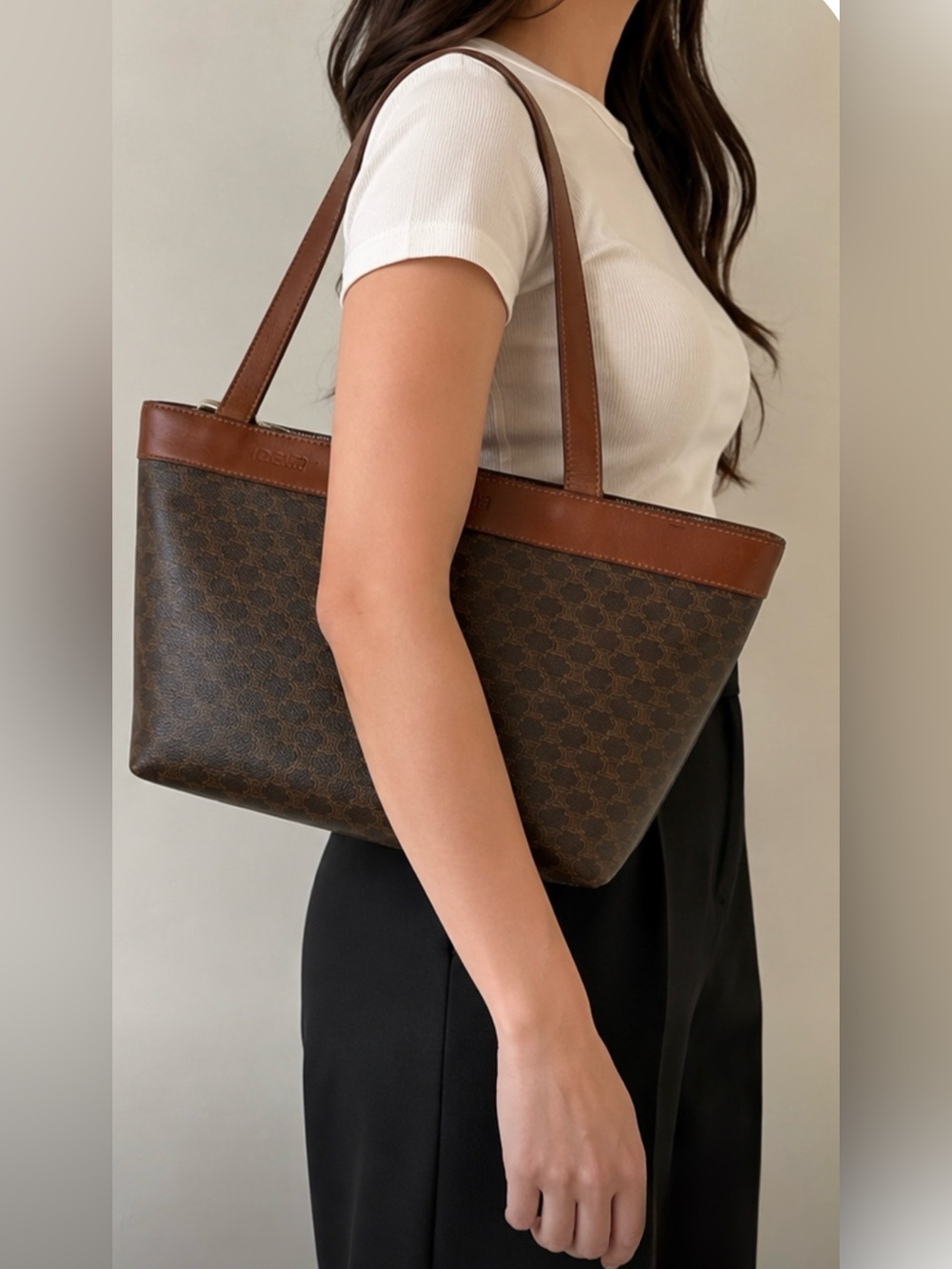 Authentic Celine Brown Monogram Macadam Tote Bag
